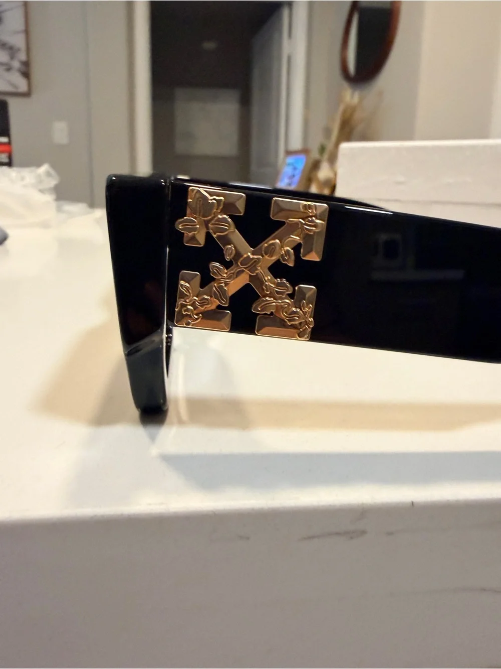 Off White OERI003 Black Oversized Square Sunglasses Gold Logo Made in Italy